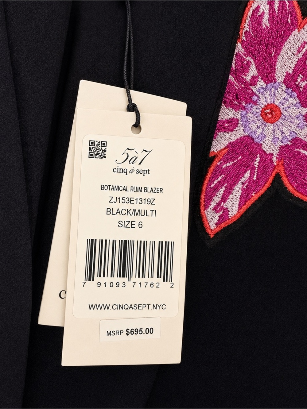 cinq a sept Black Embroidered Floral Blazer - Picture 6 of 7